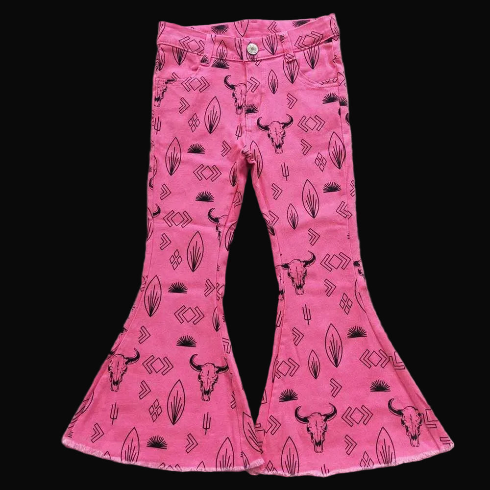 Aier Wholesale Girls Western Cowgirls Bell Flare Denim Pants