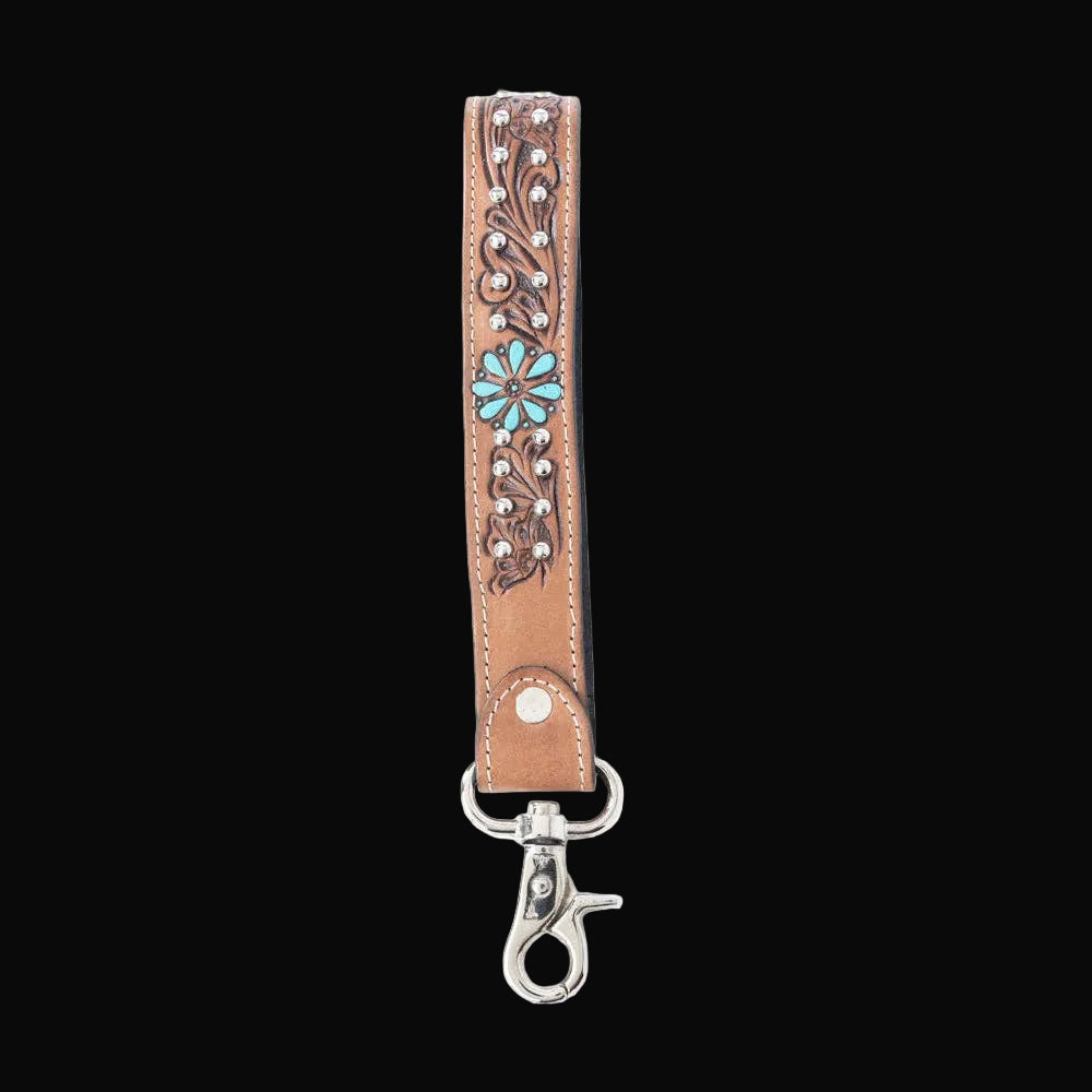 Desert Daisy Handtooled Leather Keyfob in Cactus Umber: Cactus Umber