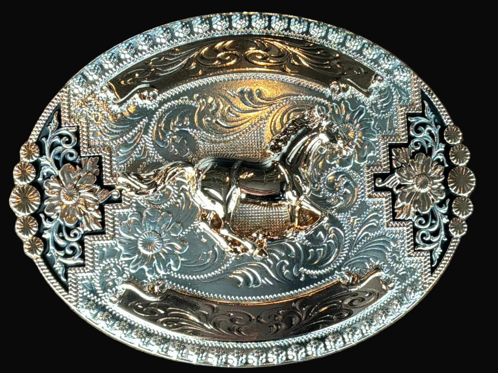 Rose Gold/Silver Floral Stallion Belt Buckle