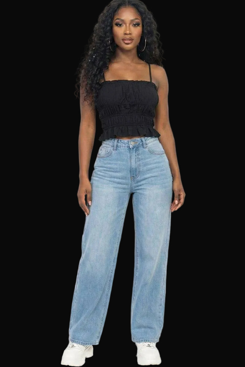 Tiered Shirred Body Crop Top: Black
