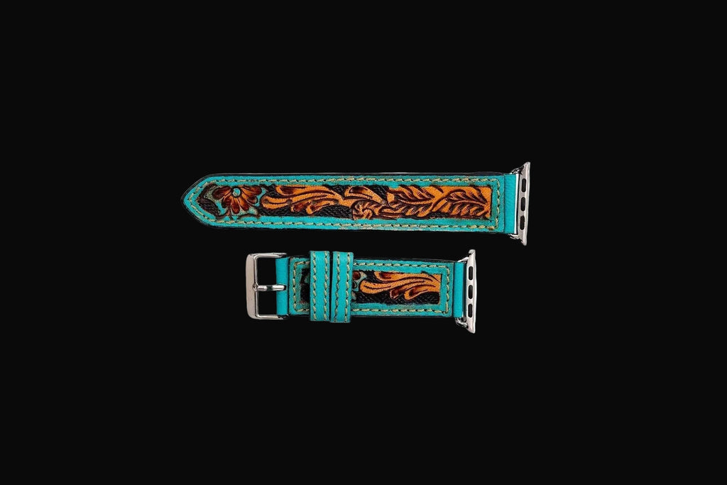 Flora Falls Hand-Tooled Leather Watchband