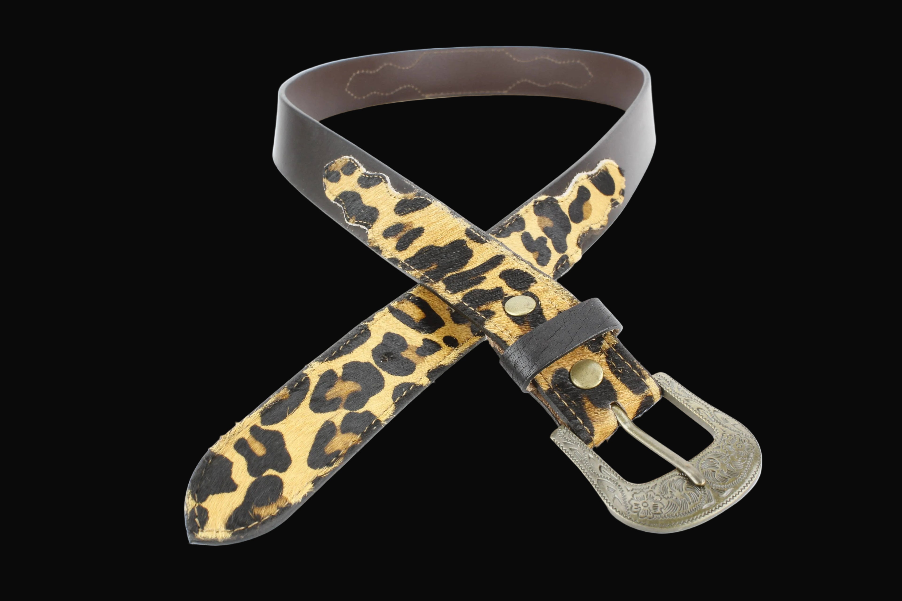 Western Black Leather Belt Hair-on-Hide