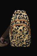 Desheng Double Zipper Crossbody Bag: Leopard