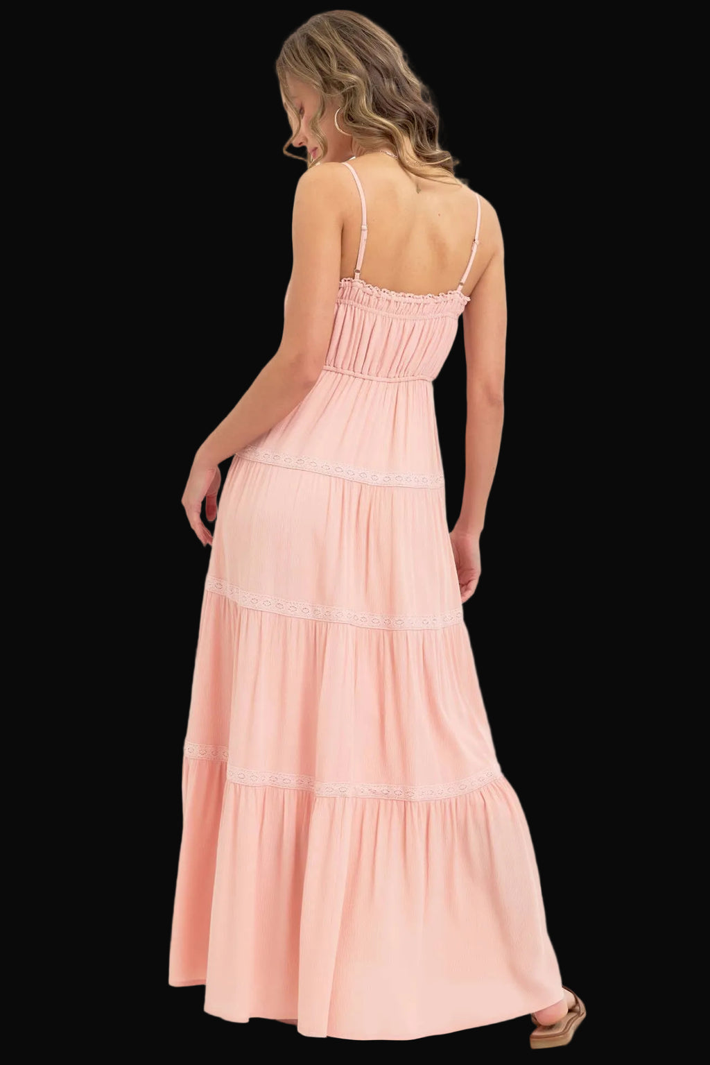 Sweet Lovely by Jen Womens Smocked Brodice Tiered Maxi Dress: Sand / Contemporary