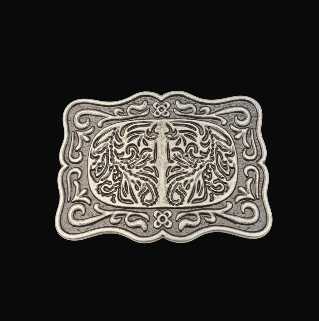 Buckle: Rectangular Floral-Etched Belt Buckle