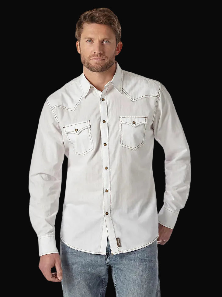 Wrangler Mens Retro Premium Long Sleeve Shirt: White