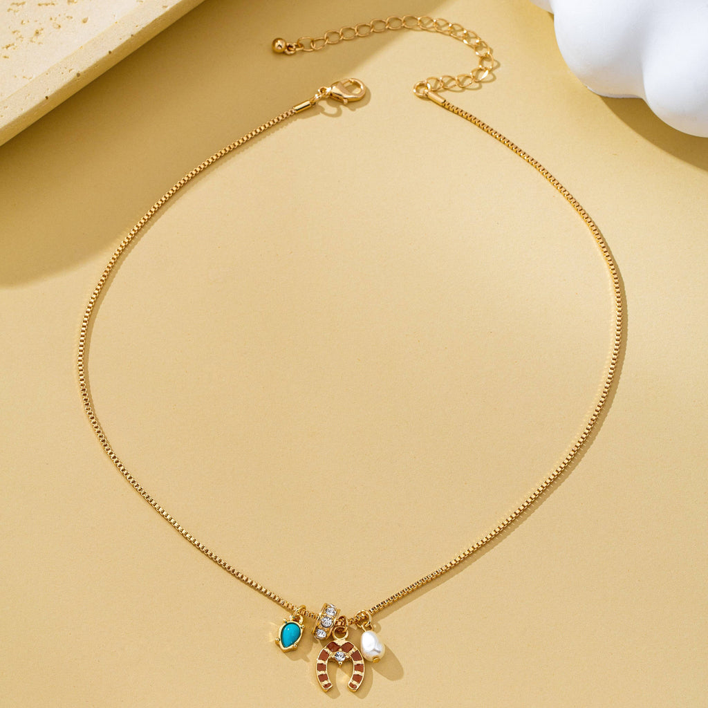 Southwest Horseshoe & Turquoise Charm Necklace
