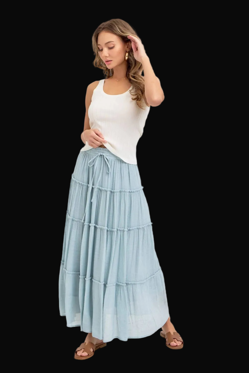 Sweet Lovely by Jen Womens Tiered Maxi Skirt