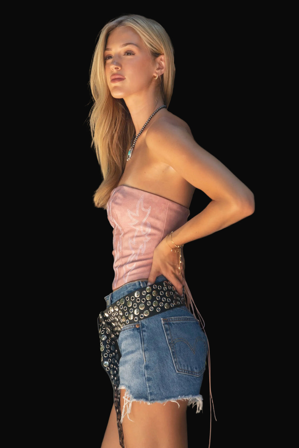 Vegan Leather Embroidered Western Corset Top