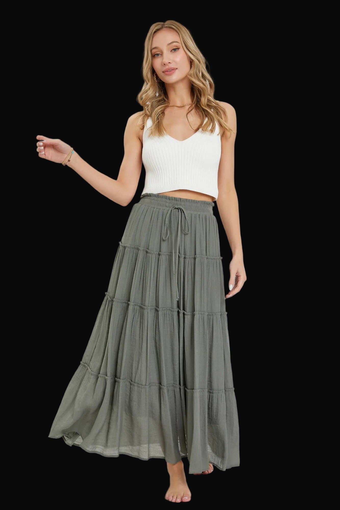 Sweet Lovely by Jen Womens Tiered Maxi Skirt