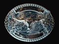 Rose Gold/Silver Floral Longhorn Oval Belt Buckle