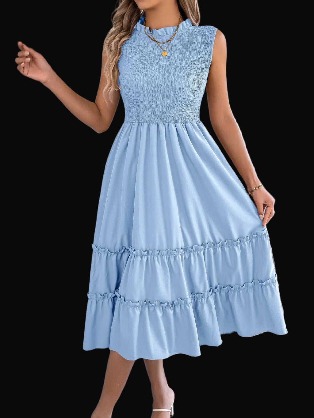 Smocked Sleeveless Ruffle Midi Dress Flowy Summer