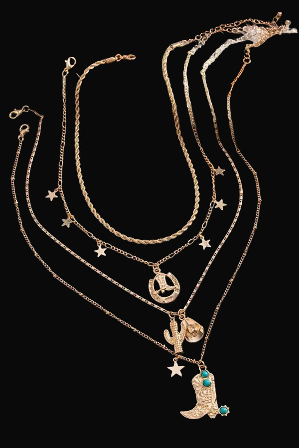 Gold 4-Piece Alloy Plated Turquoise Boot Pendant Western Necklace Set