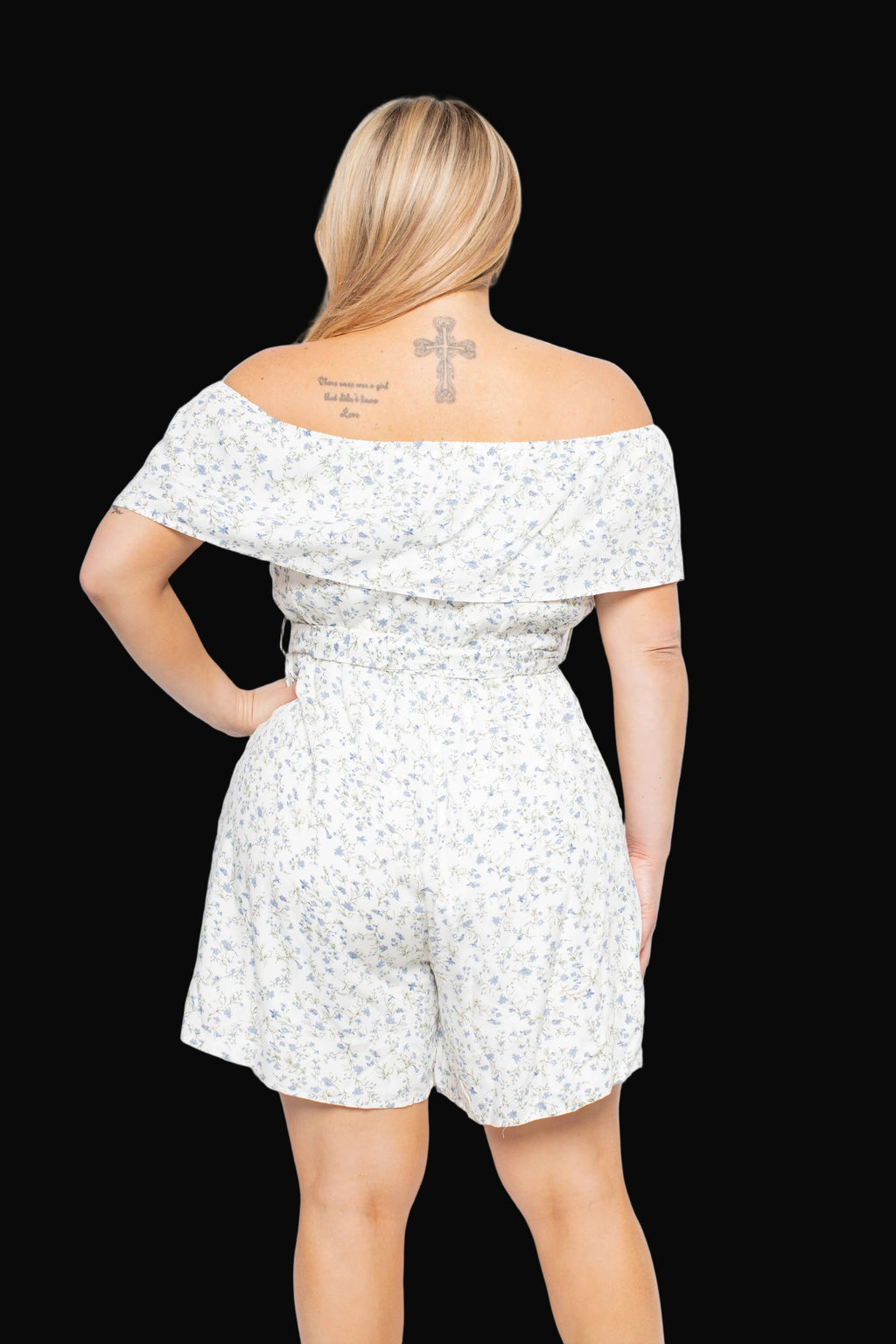 PLUS SIZE FLORAL FLOUNCE OFF SHOULDER ROMPER: White