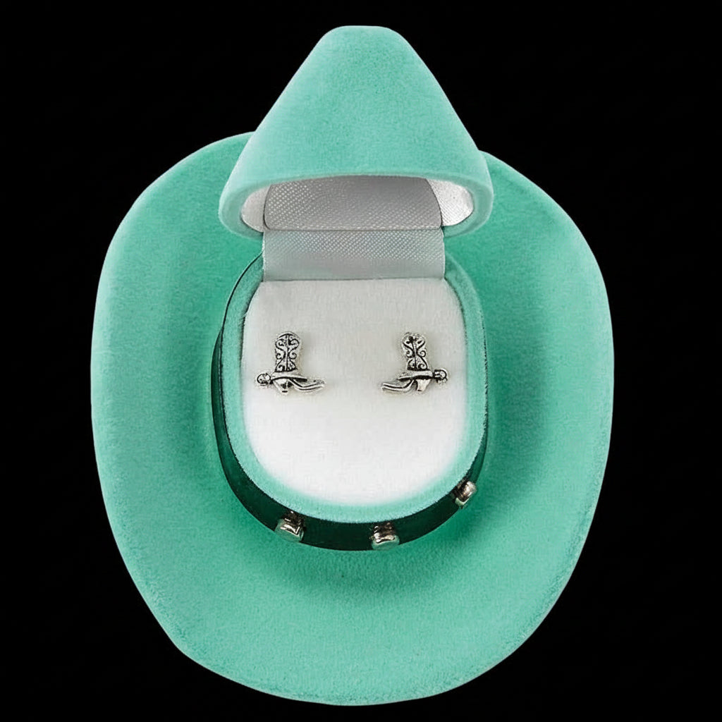 Western Express Cowboy Boot Earrings in Cowboy Hat Gift Box