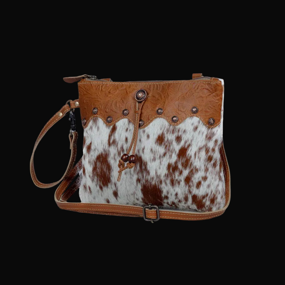 Myra Ornate Brown Leather & Hairon Bag