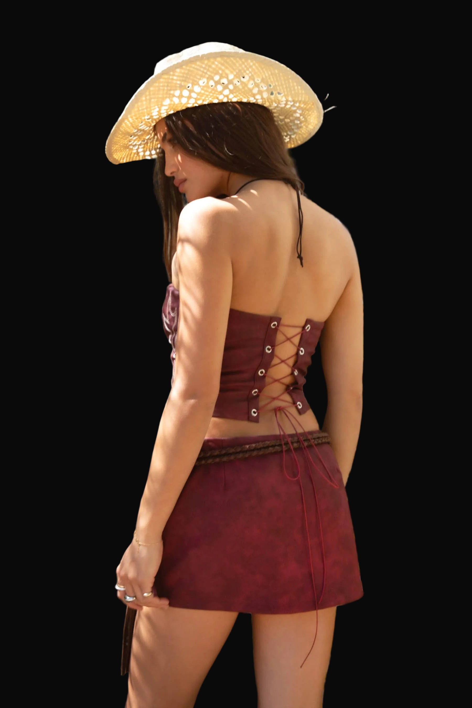 Vegan Leather Embroidered Western Corset Top