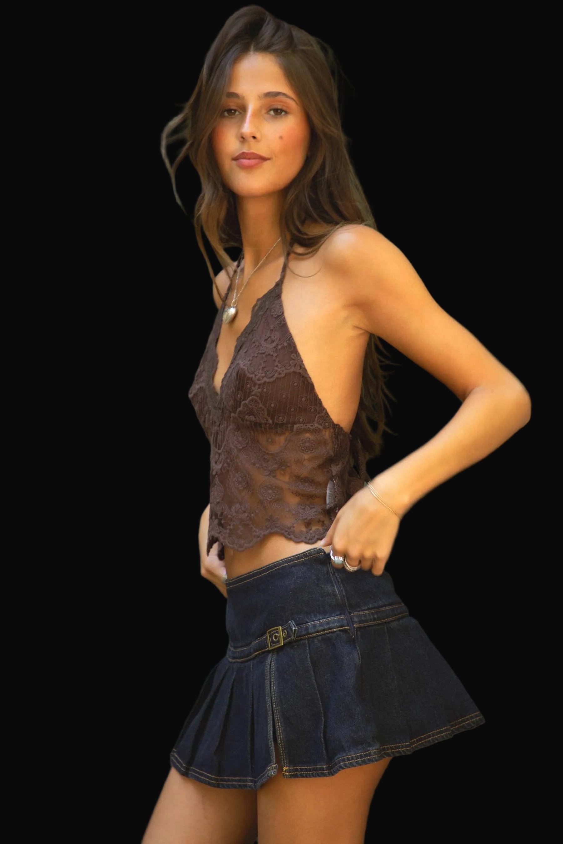 Floral Lace Halter Cami Top Low Open Back