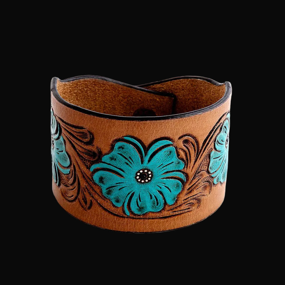 Bold Blossom Leather Cuff Bracelet