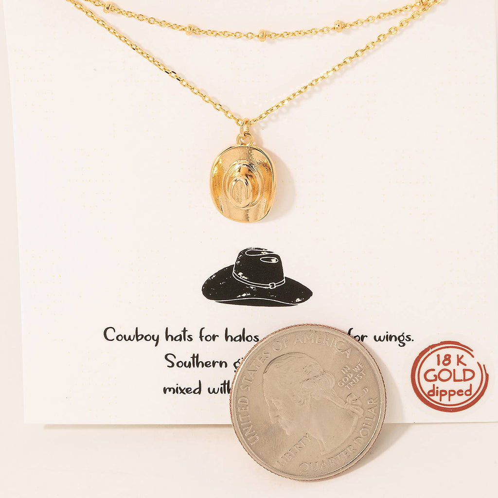 Fame Accessories Gold Dipped Cowboy Hat Pendant Layered Necklace