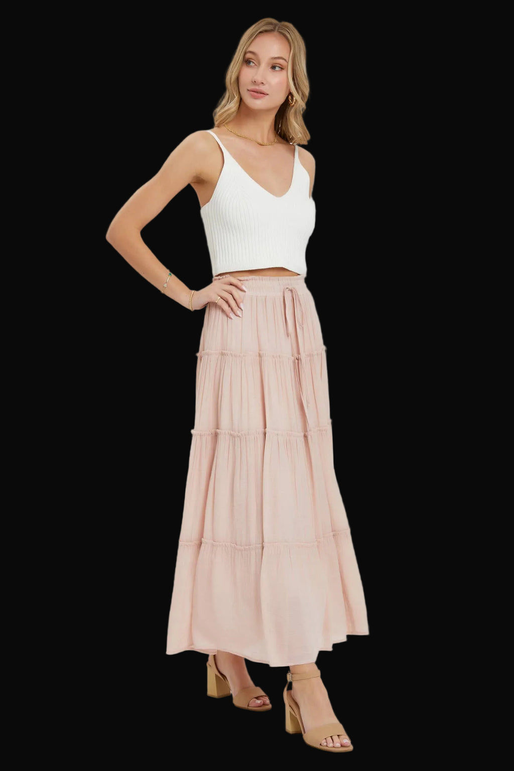 Sweet Lovely by Jen Womens Tiered Maxi Skirt