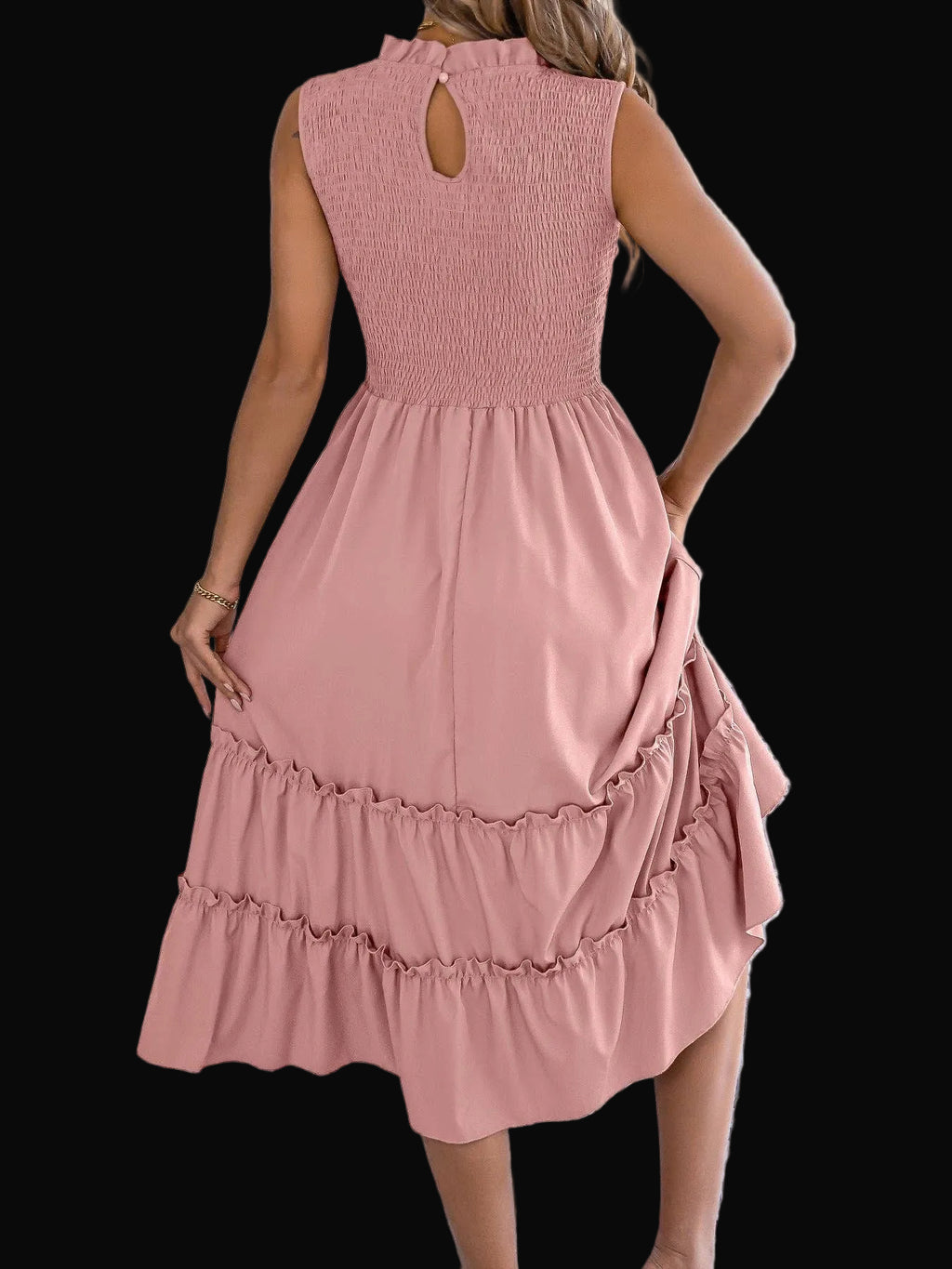 Smocked Sleeveless Ruffle Midi Dress Flowy Summer
