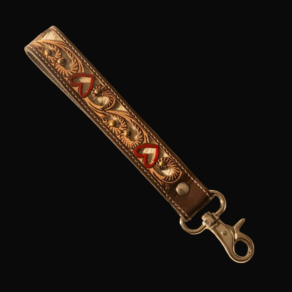 Wildhue Western Key Fob in Brown with Handtooled Detail: Brown
