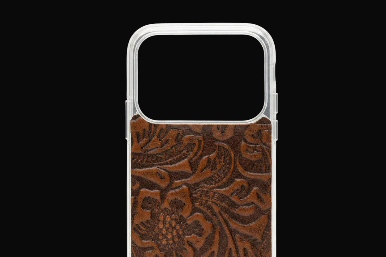 Timber Cut Embossed Leather iPhone 17 Pro Mobile Case: Brown