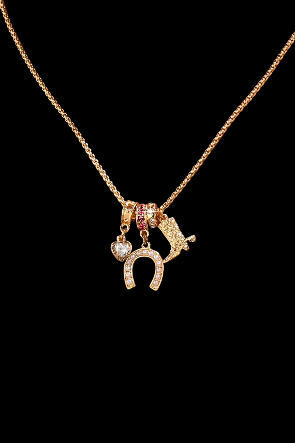 Western Rhinestone Horseshoe Charm Necklace