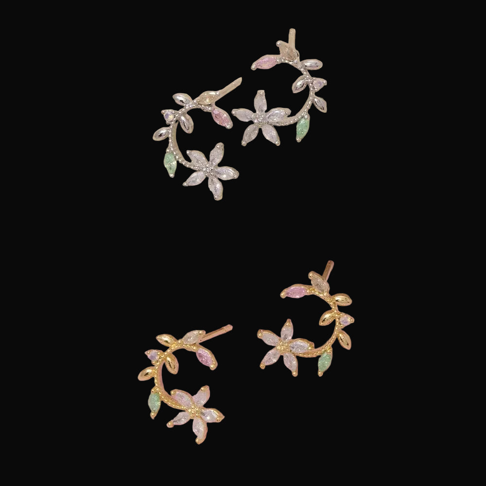 Leaf And Flower Circle Stud Earrings