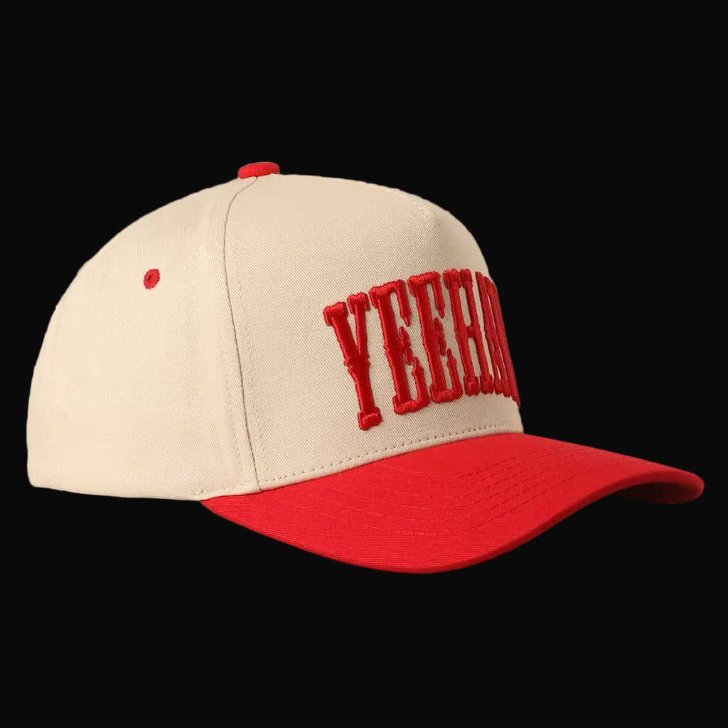 Fashion City Yeehaw Two-Tone Embroidered Trucker Hat: Red