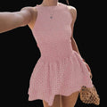 Women’s Smocked Gingham Sleeveless Ruffle Mini Dress