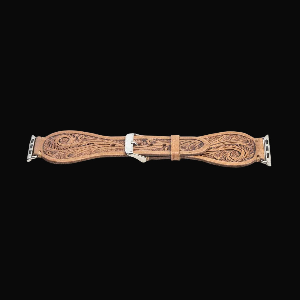 Lone Star Handtooled Leather Watch Band in Light Saddle Tan