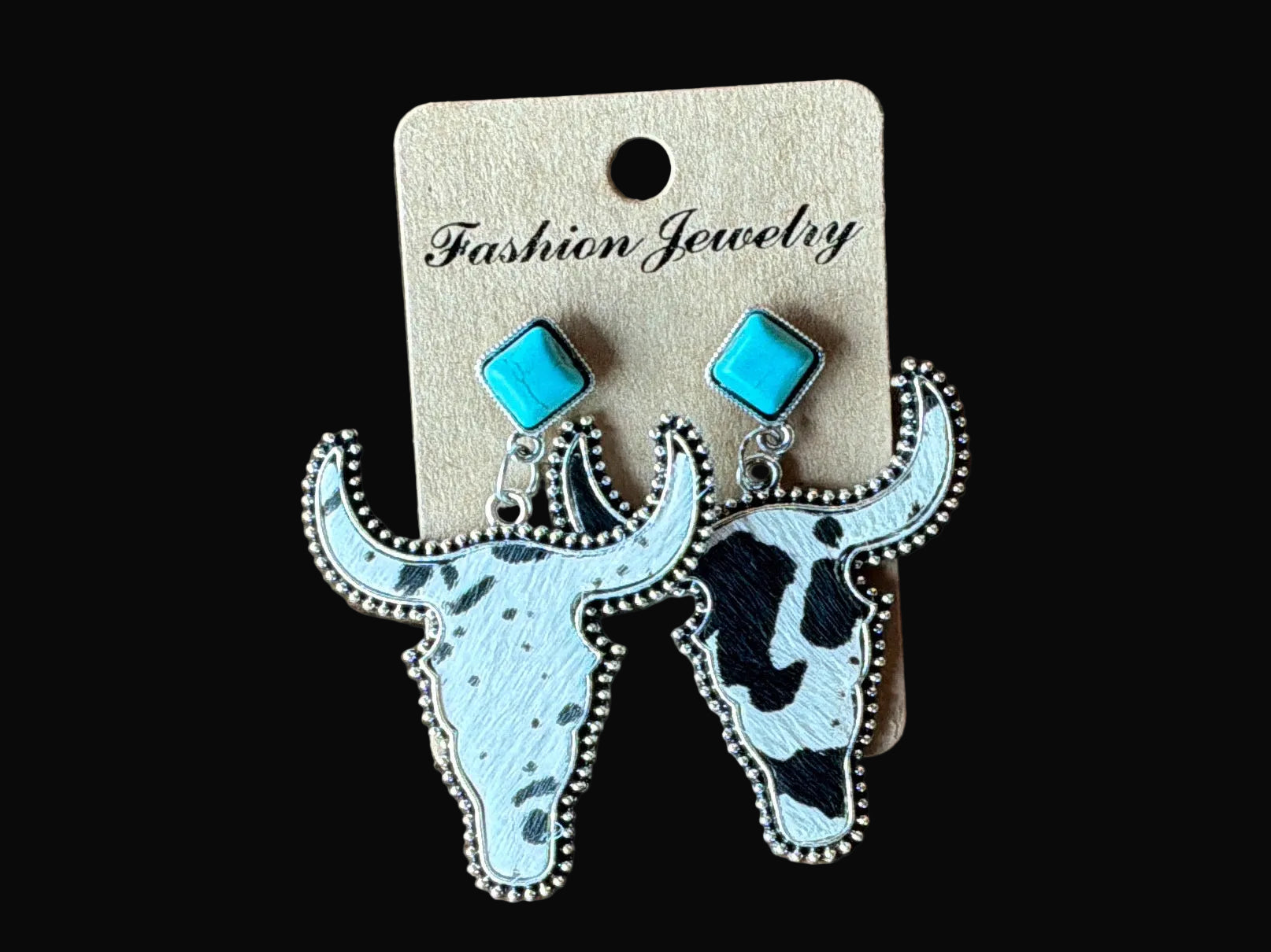 Turquoise Longhorn Cowhide Dangle Earrings