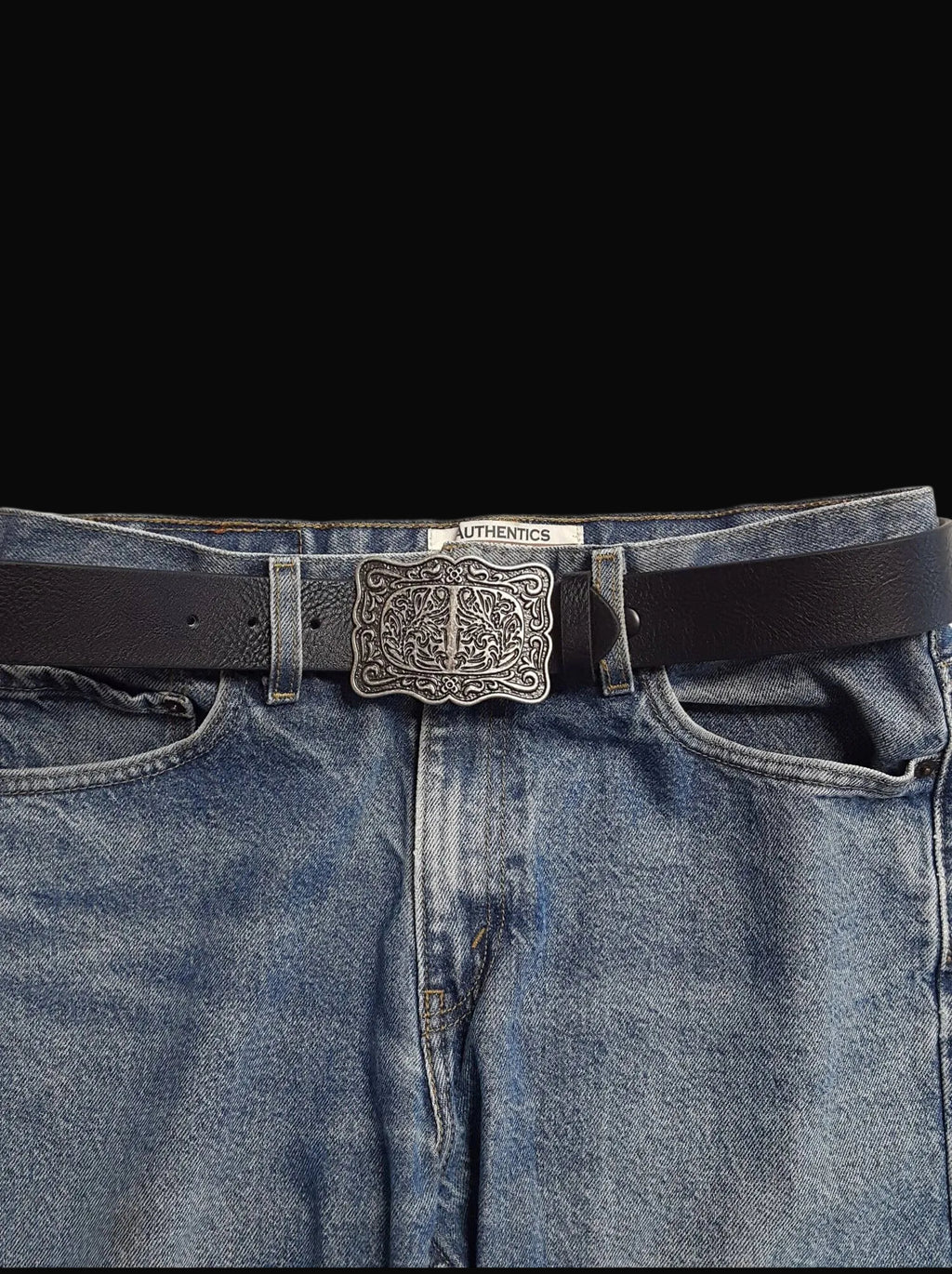 Buckle: Rectangular Floral-Etched Belt Buckle