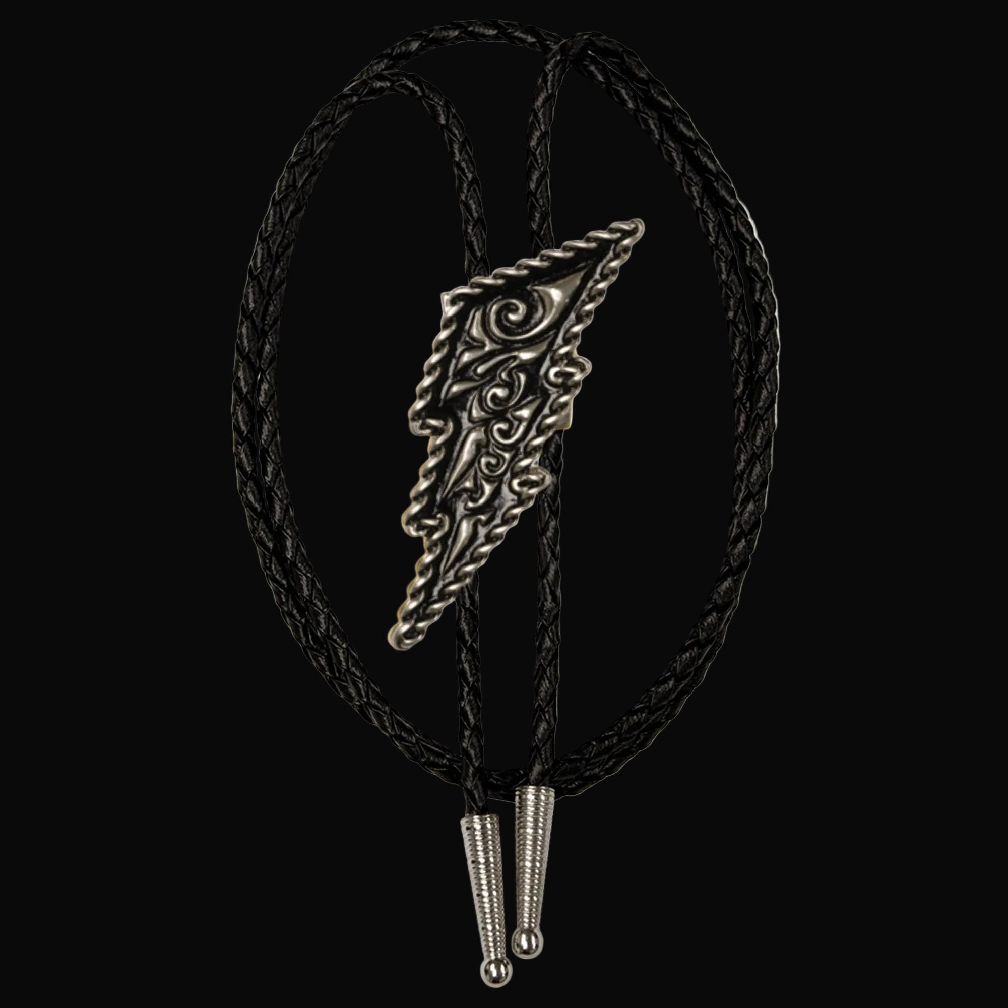 Lightning Bolt Nickel & Black Bolo Tie