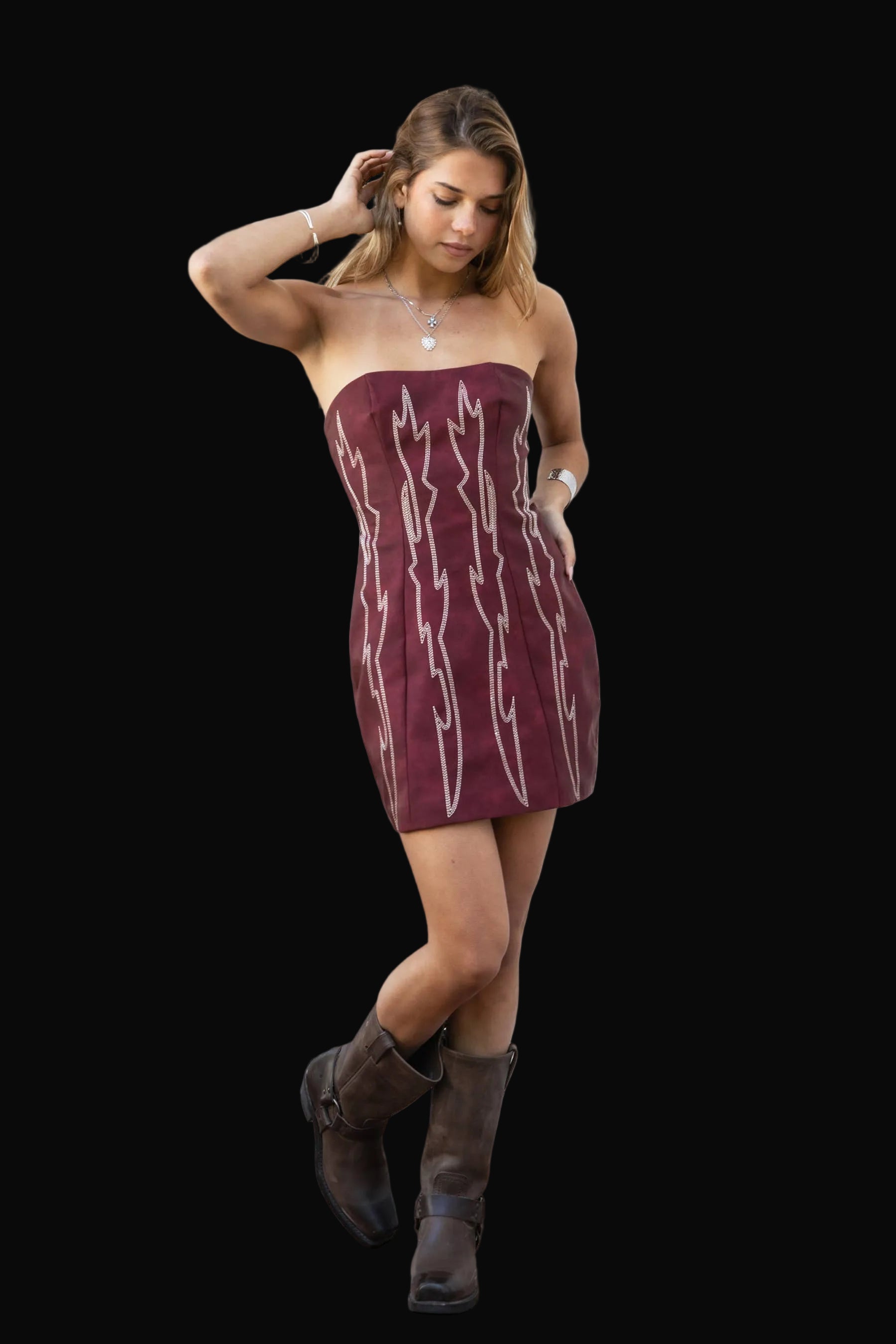ARIZONA Embroidered Western Strapless Mini Dress