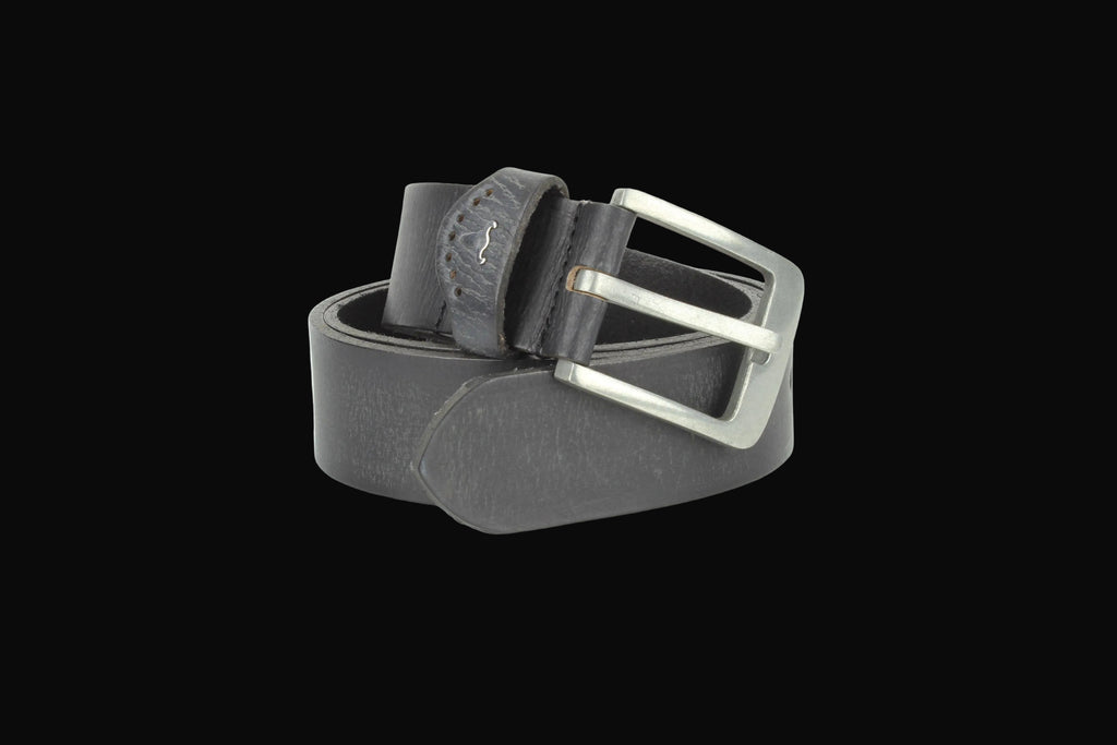 Leather Impressions Grain Leather Belt w/ Western Loop & Metal Logo: Black