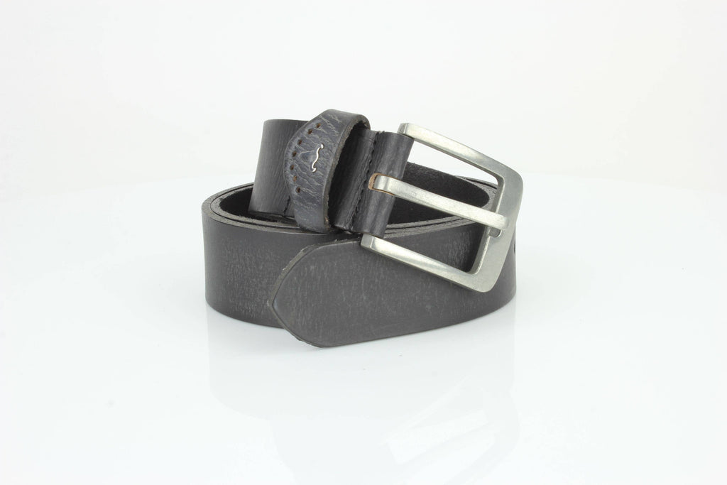 Leather Impressions Grain Leather Belt w/ Western Loop & Metal Logo