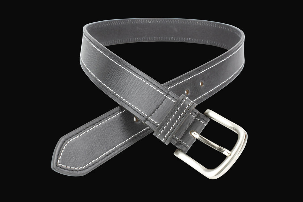 Leather Impressions Mens Classic Leather Belt with Top Stitch: Black