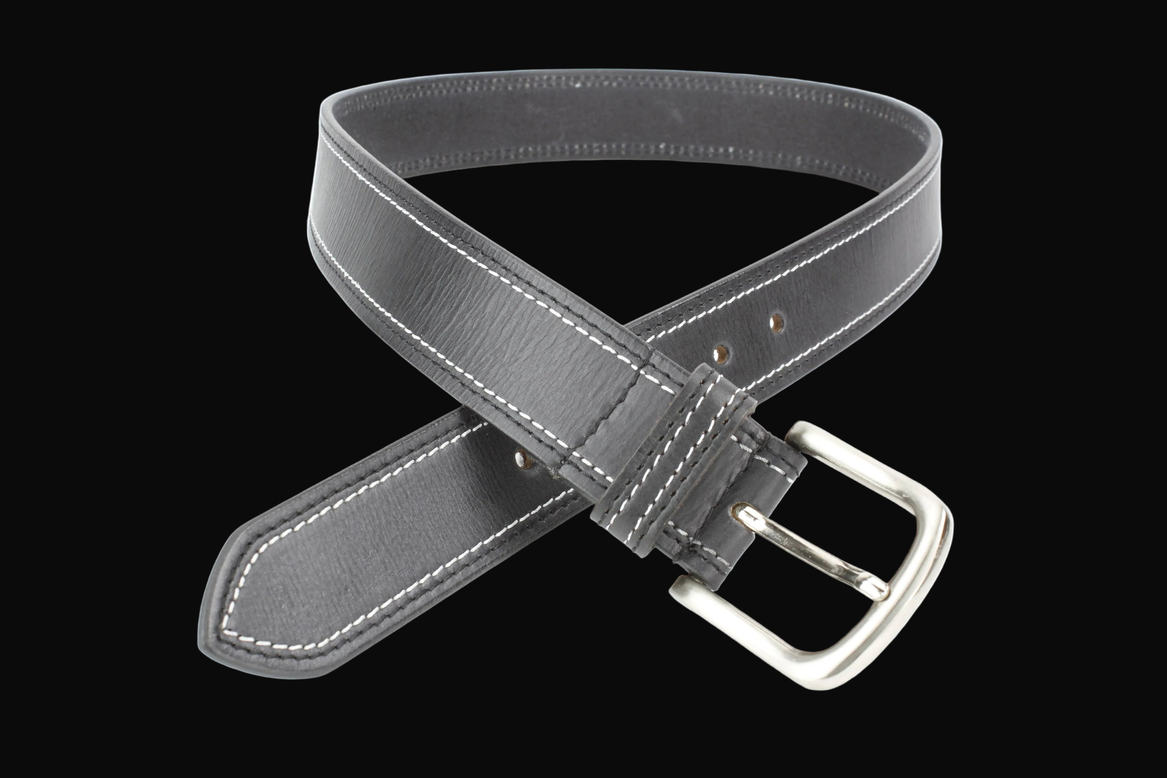 Leather Impressions Mens Classic Leather Belt with Top Stitch: Black