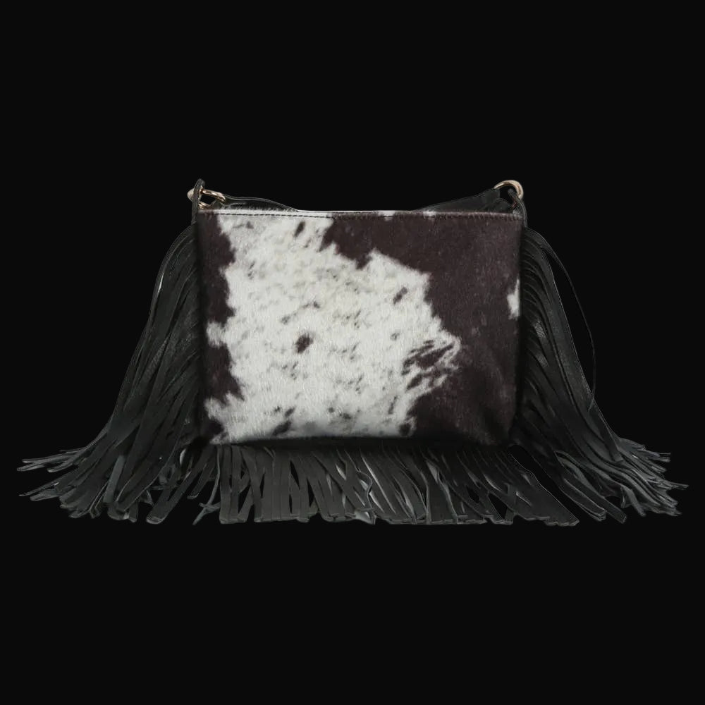 Calf Hair Cow Printed Fringe Crossbody Bag - BK
