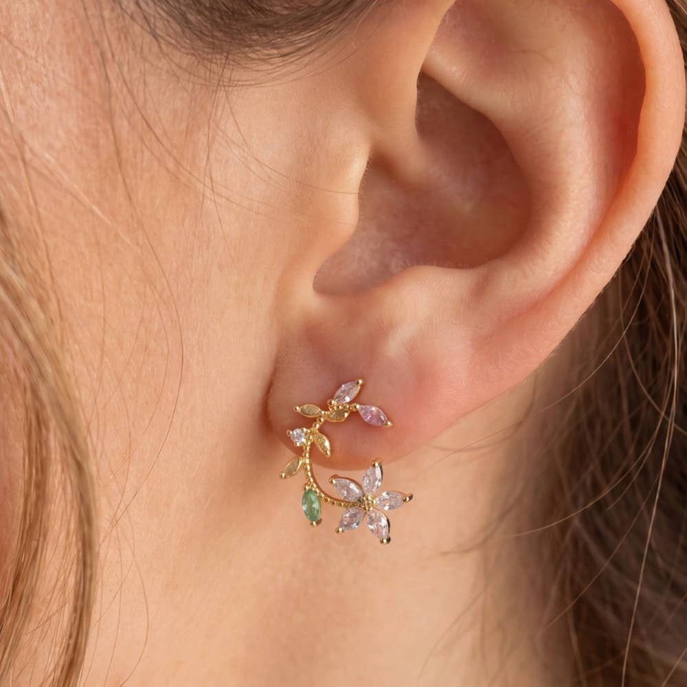 Leaf And Flower Circle Stud Earrings