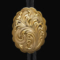 Engraved Gold Scalloped Oval German Silver Bolo Tie