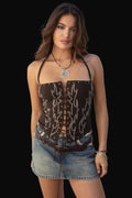 Tictoc Womens RAELYNN Embroidered Western Halter Bustier Corset Top
