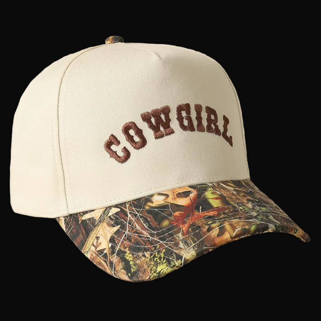 COWGIRL Lettering Embroidery Camo Two-Tone Cap: CAMO-BROWN / ONE SIZE