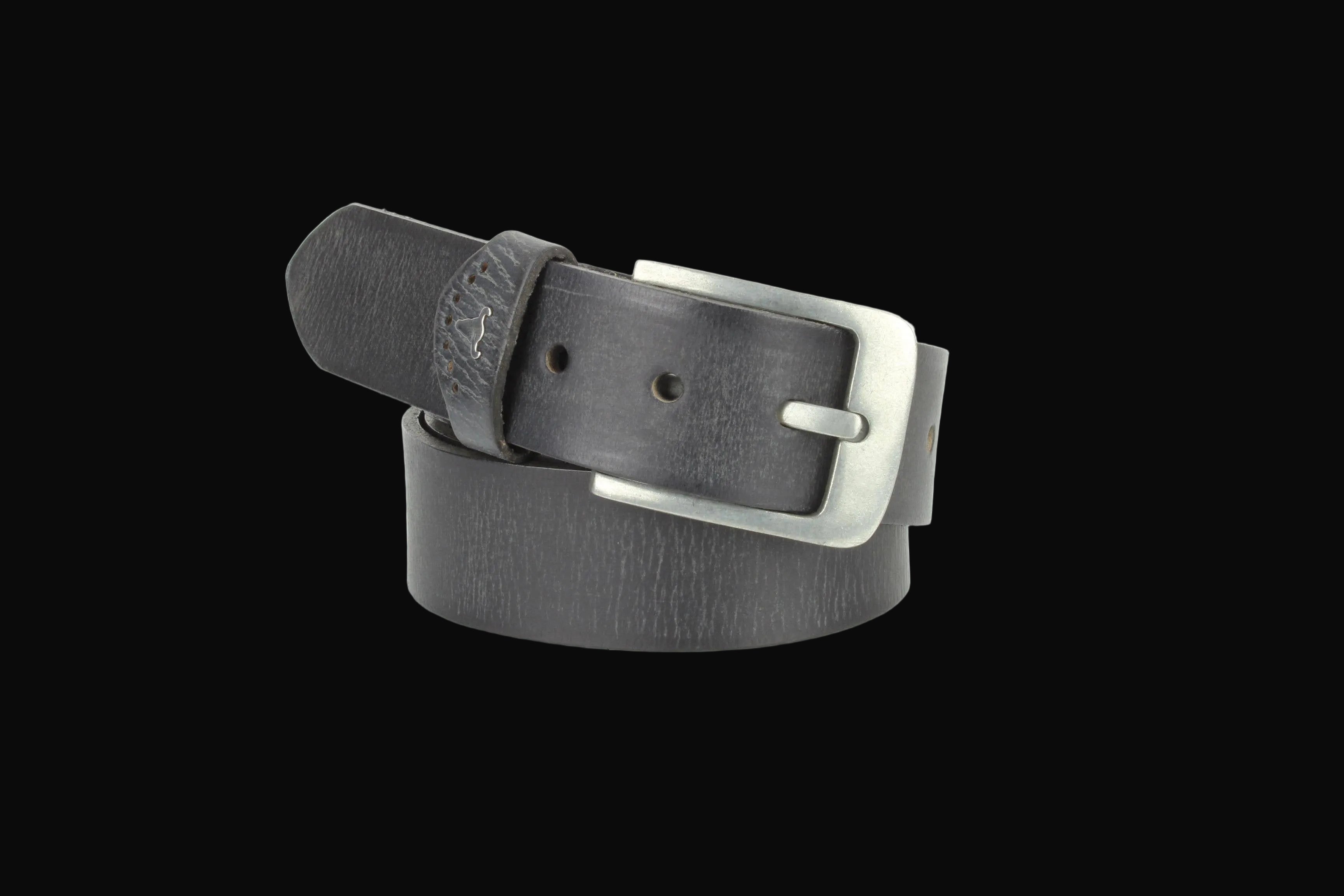 Leather Impressions Grain Leather Belt w/ Western Loop & Metal Logo: Black