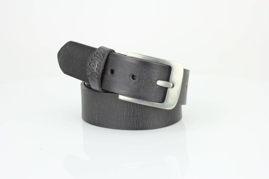 Leather Impressions Grain Leather Belt w/ Western Loop & Metal Logo