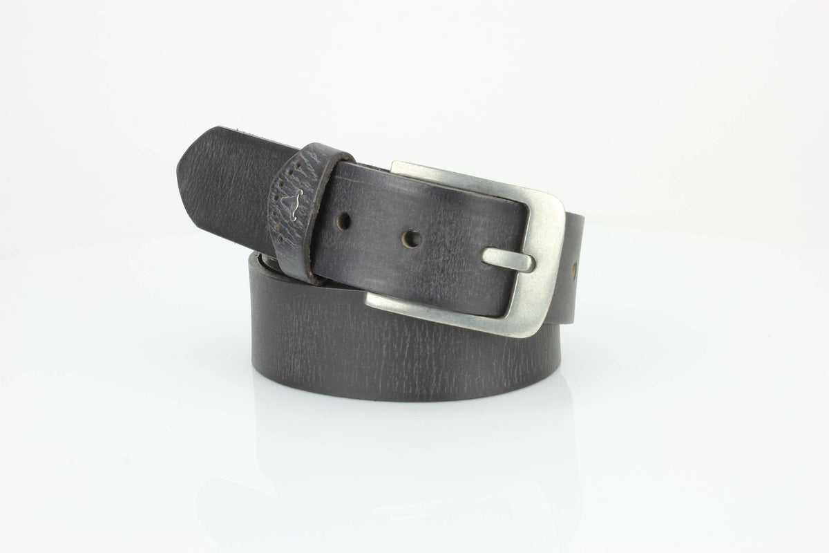 Leather Impressions Grain Leather Belt w/ Western Loop & Metal Logo