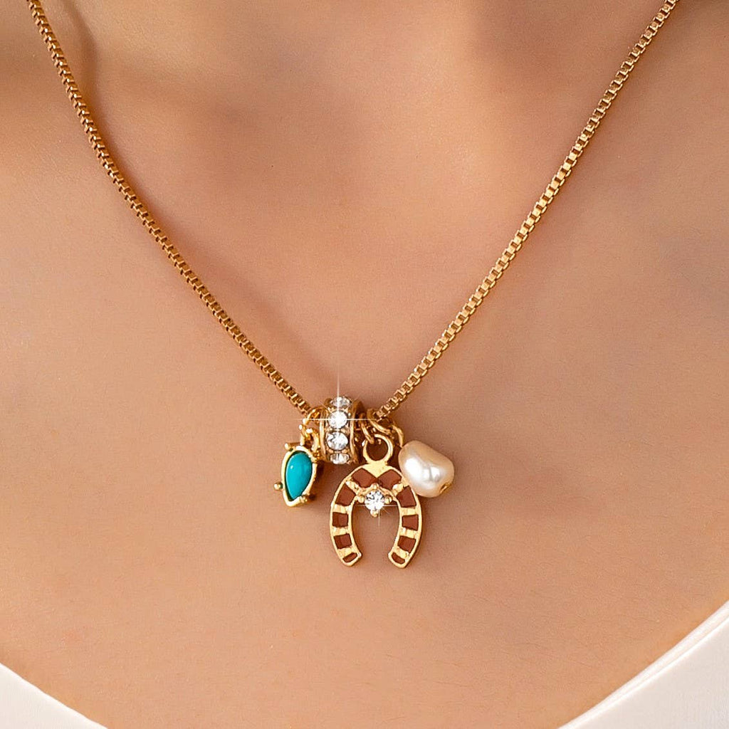 Southwest Horseshoe & Turquoise Charm Necklace